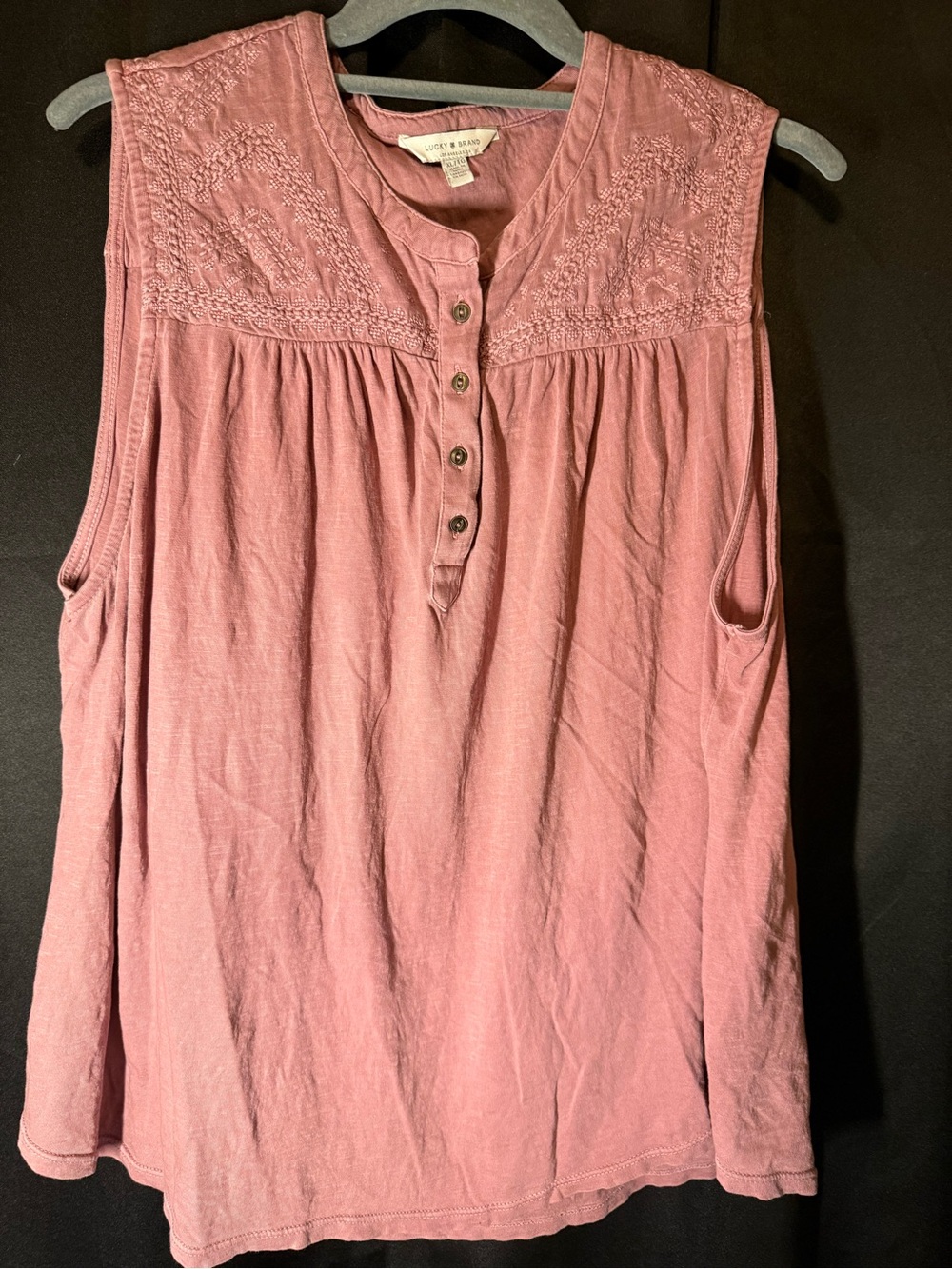 Lucky Brand Sleeveless Embroidered Tank - Dusty Rose